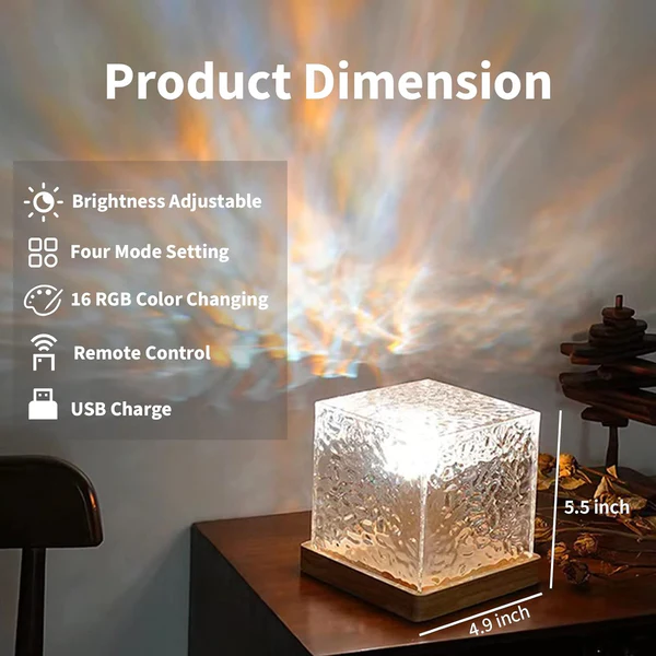 Dynamic Rotating Water Ripple Night Light – Color Changing Crystal Lamp with Remote Control