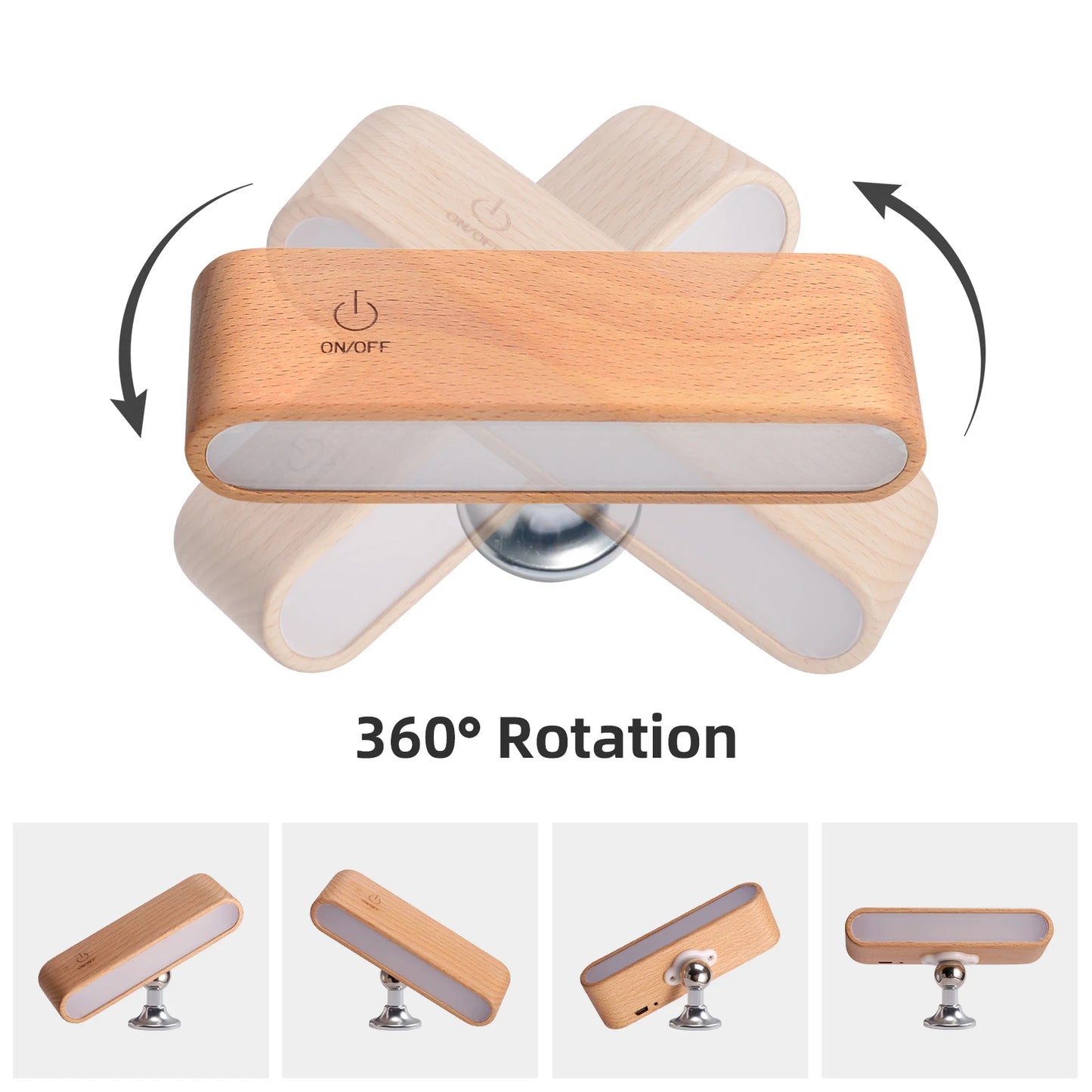 360° Rotating Solid Wood Desk Lamp – Magnetic Charging | Touch & Remote Control | 3-Color Stepless Dimming | No-Drill Installation (Dark Brown)