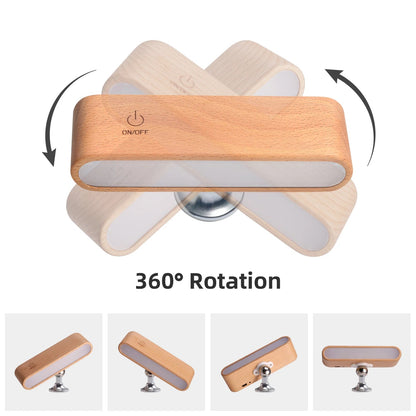 360° Rotating Solid Wood Desk Lamp – Magnetic Charging | Touch & Remote Control | 3-Color Stepless Dimming | No-Drill Installation (Dark Brown)