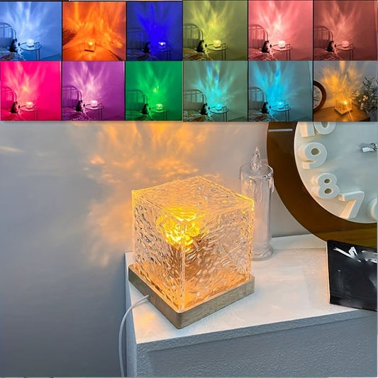 Dynamic Rotating Water Ripple Night Light – Color Changing Crystal Lamp with Remote Control