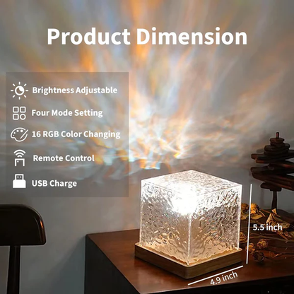Dynamic Rotating Water Ripple Night Light – Color Changing Crystal Lamp with Remote Control